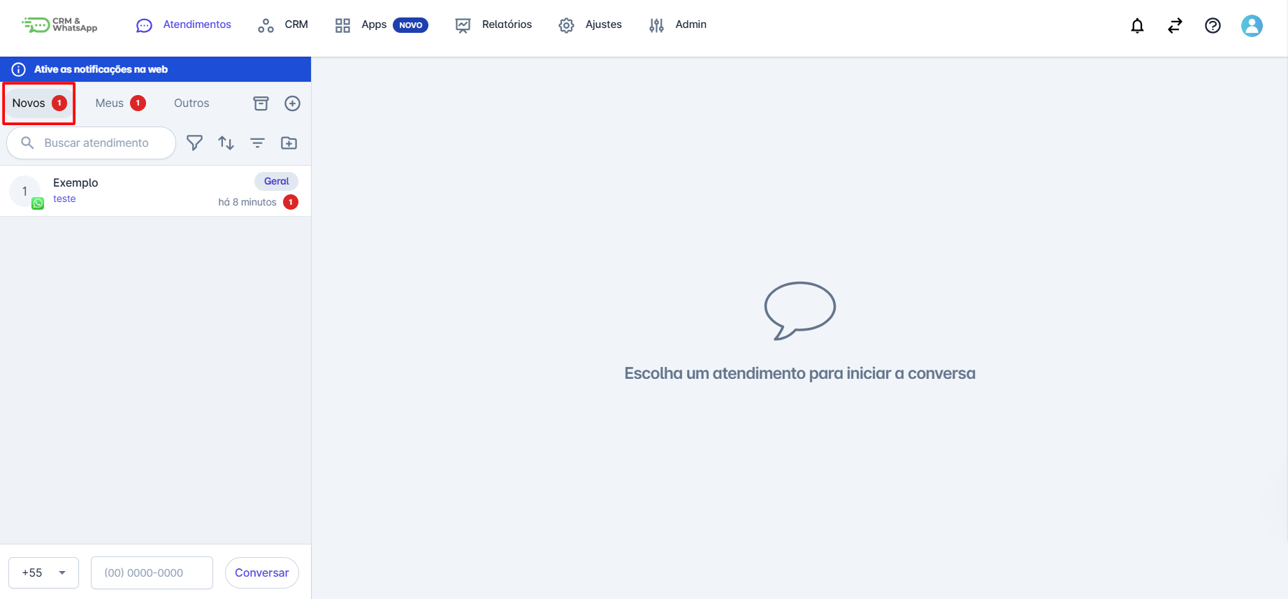 Aba de novos atendimentos