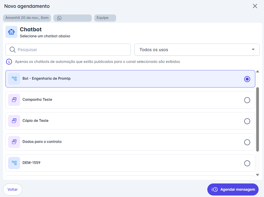 Seleção de chatbot
