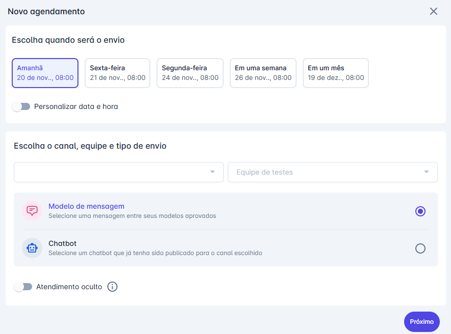 Configuração do agendamento
