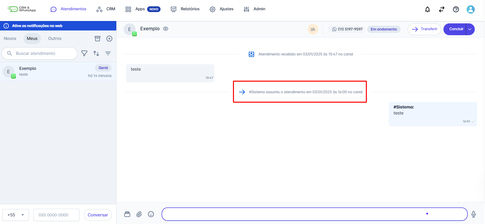 Atendimento assumido