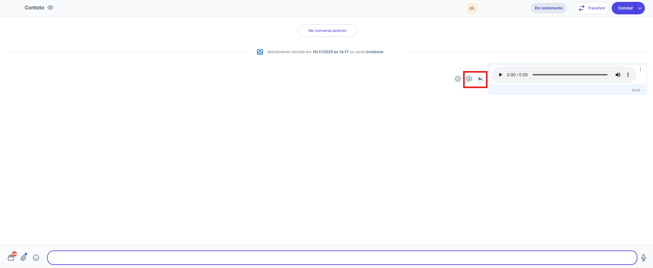 Ações ao passar o mouse