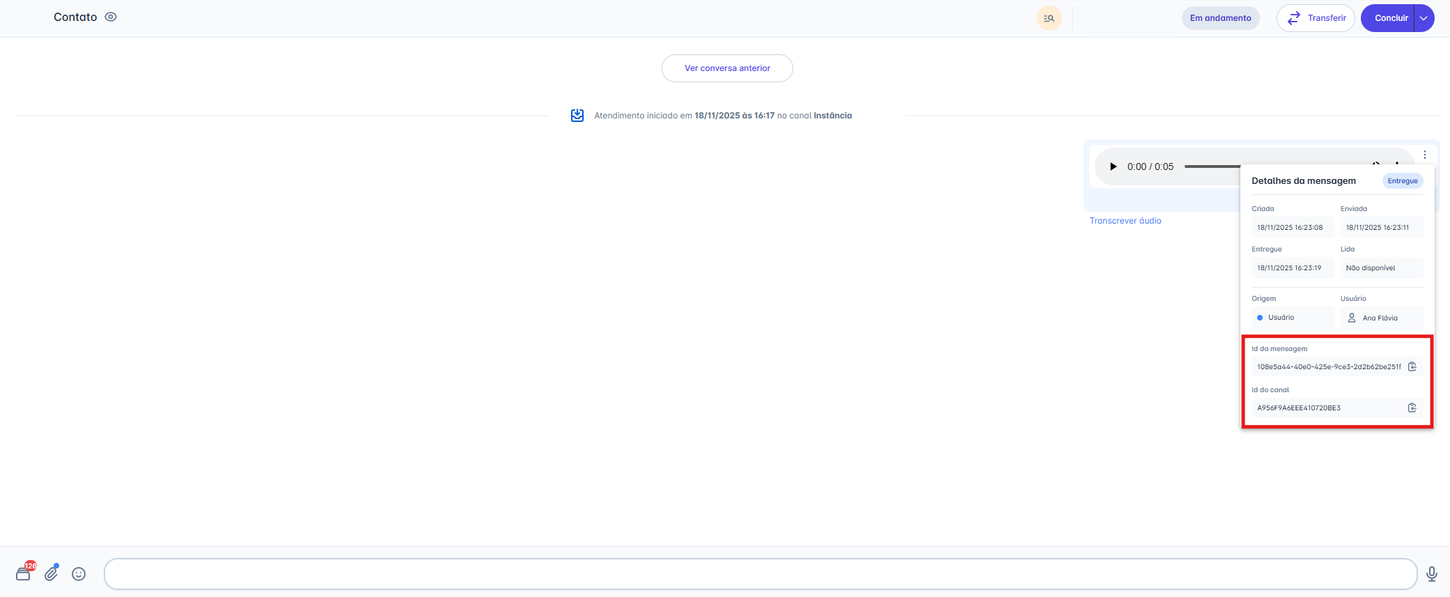 Detalhes da mensagem