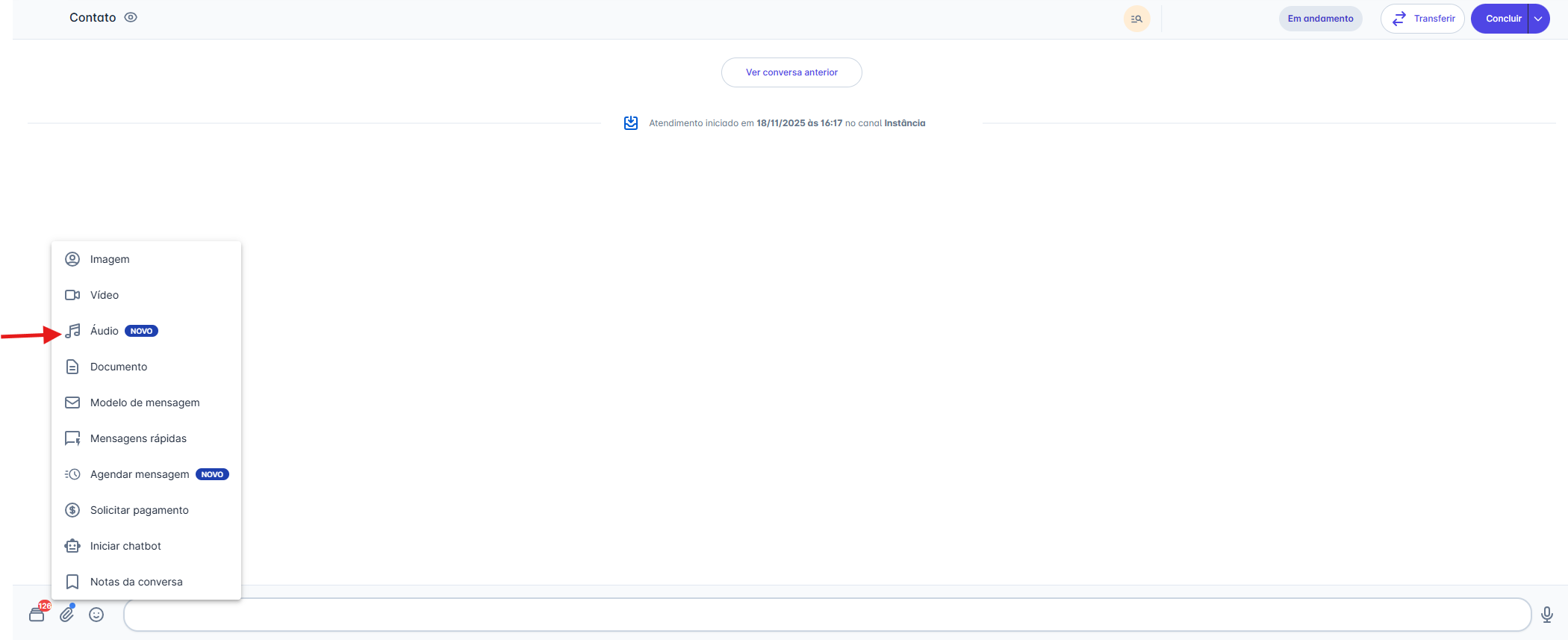 Menu de anexos - Áudio