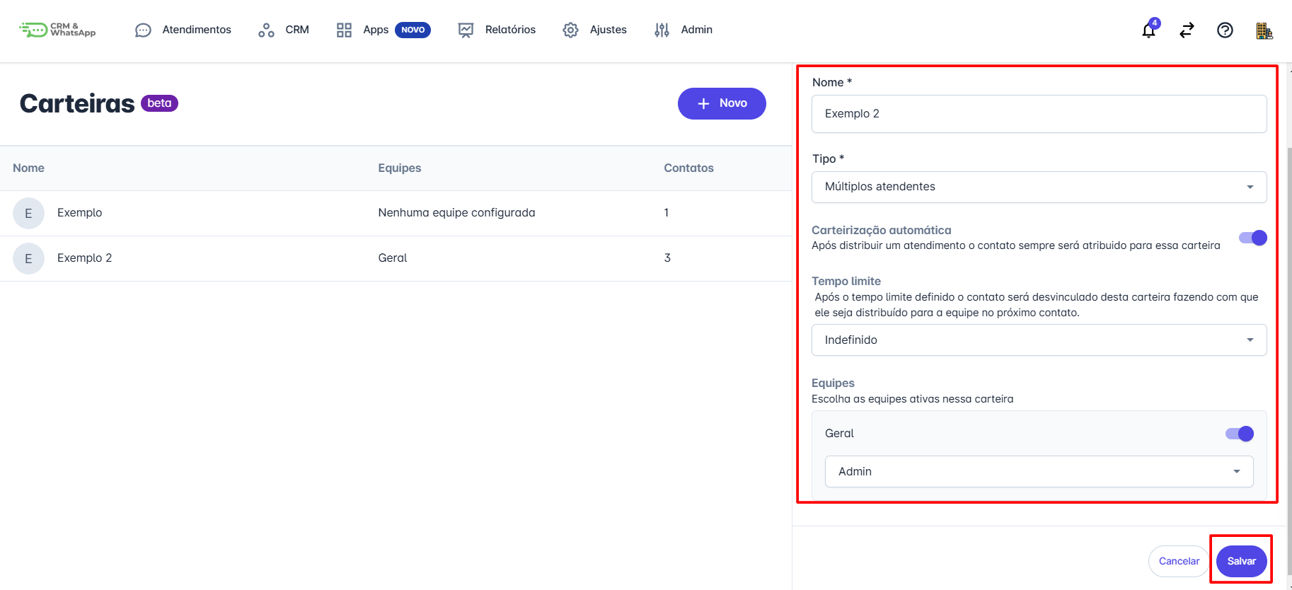 Edição de carteira