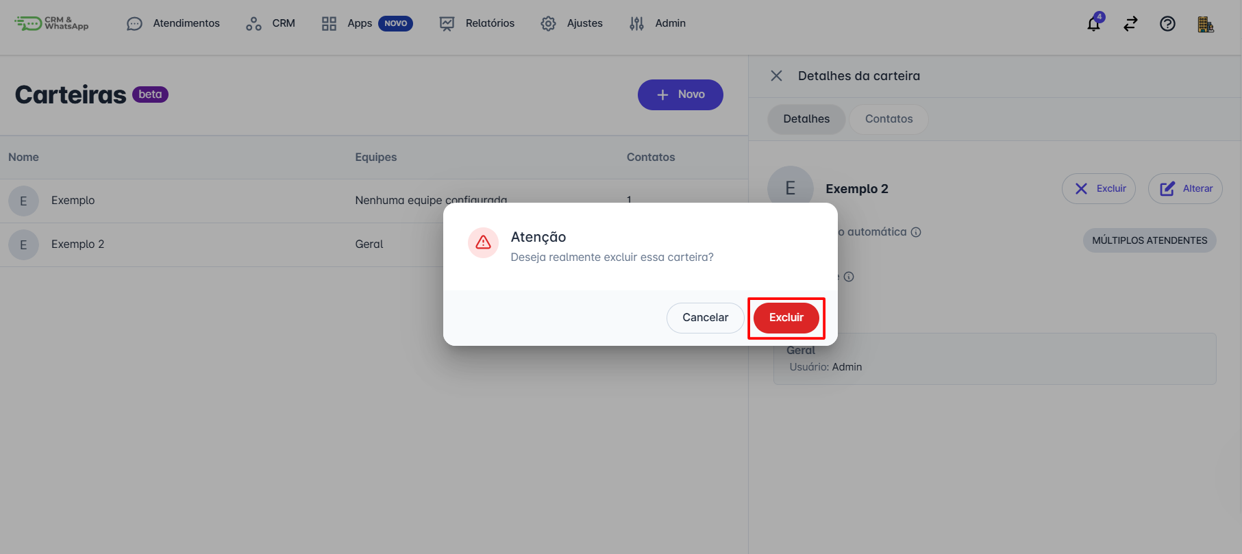 Confirmação de exclusão