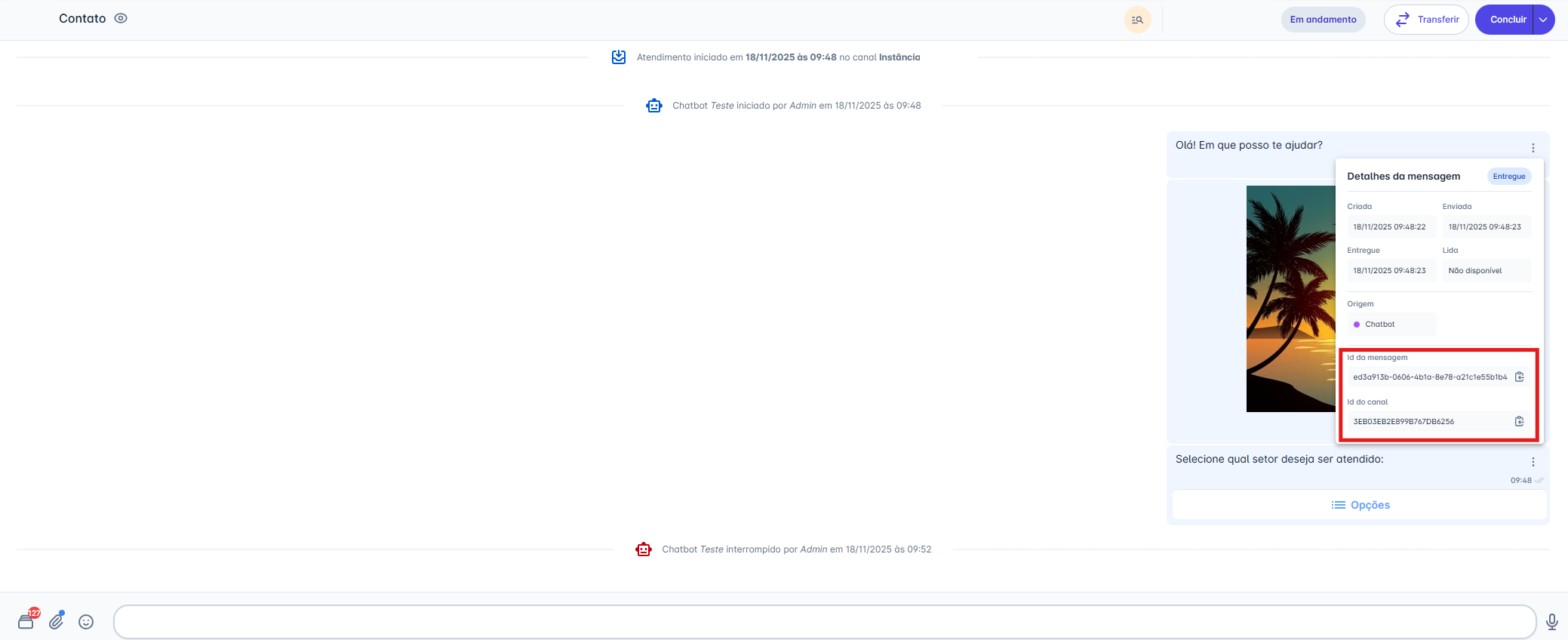 Detalhes da mensagem