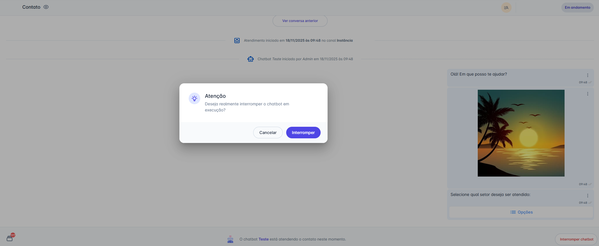 Confirmação de interrupção