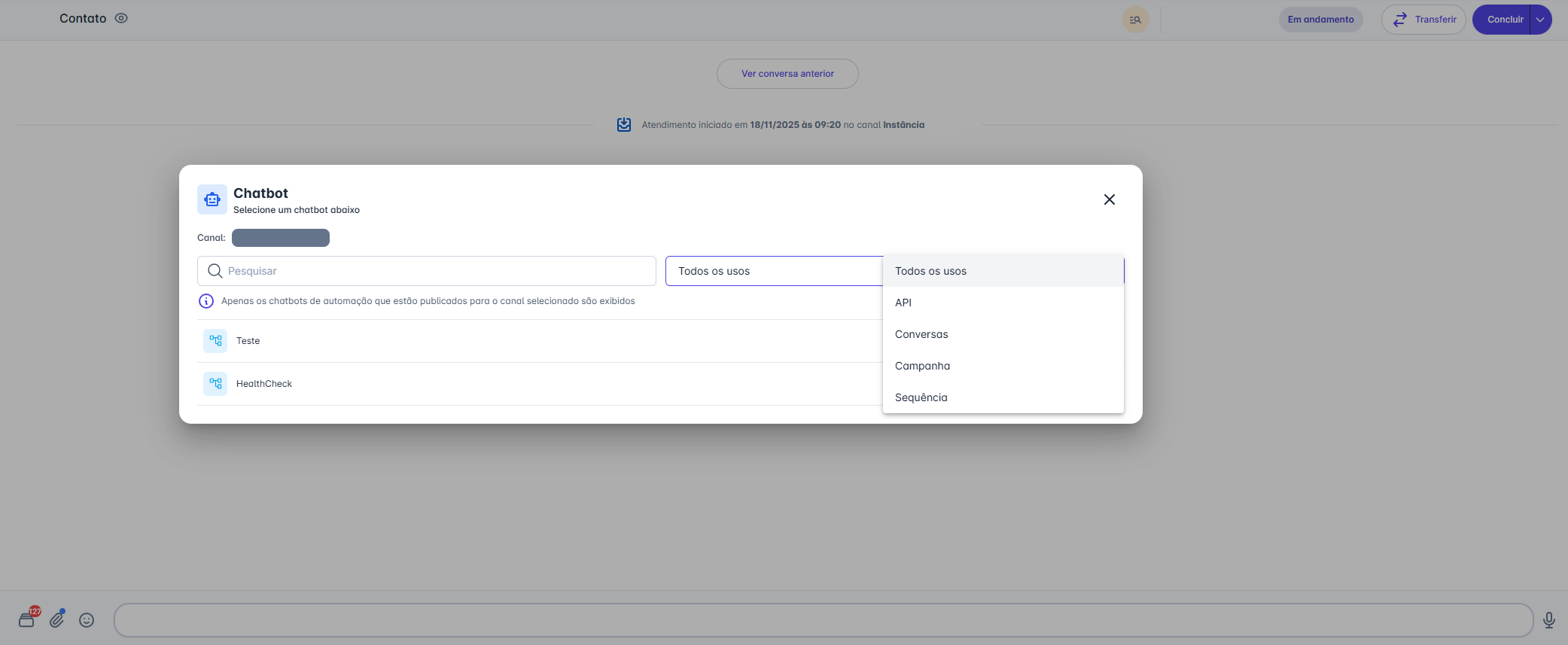 Seleção de chatbot
