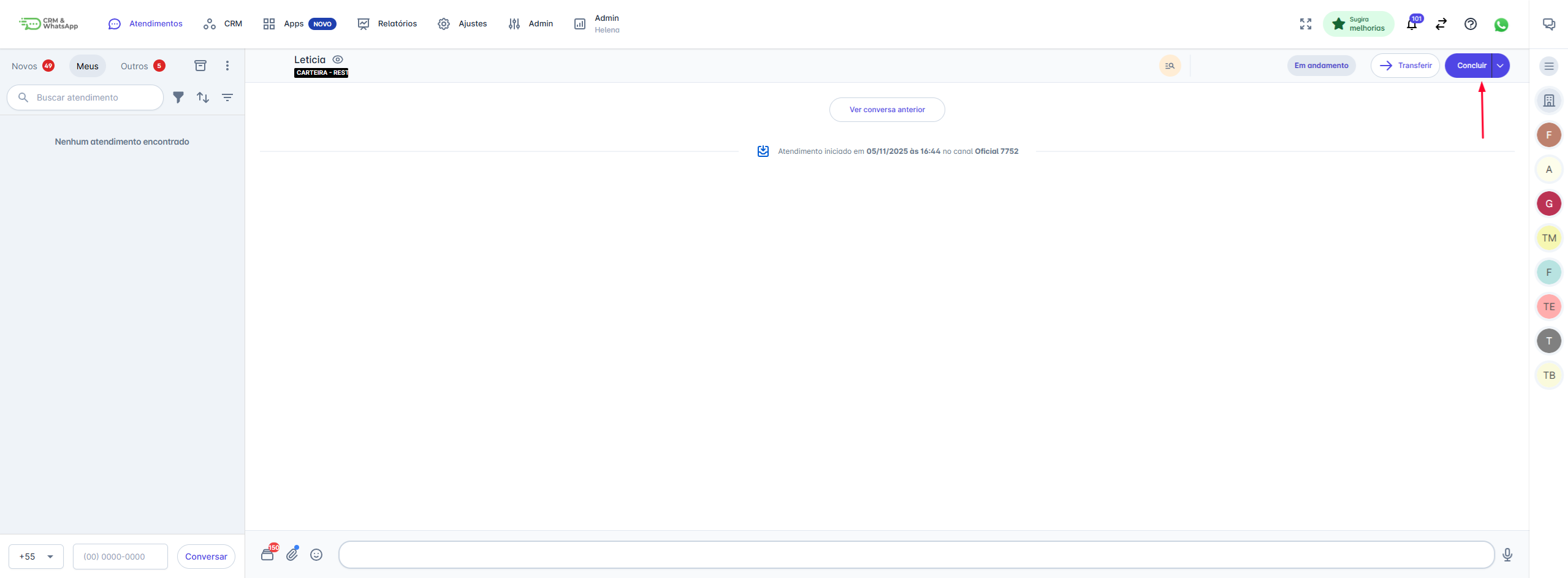 Botão concluir atendimento