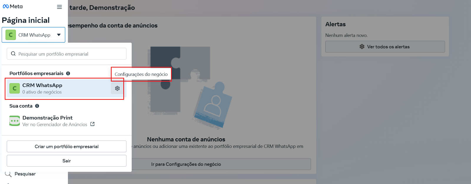 Configurações do Negócio