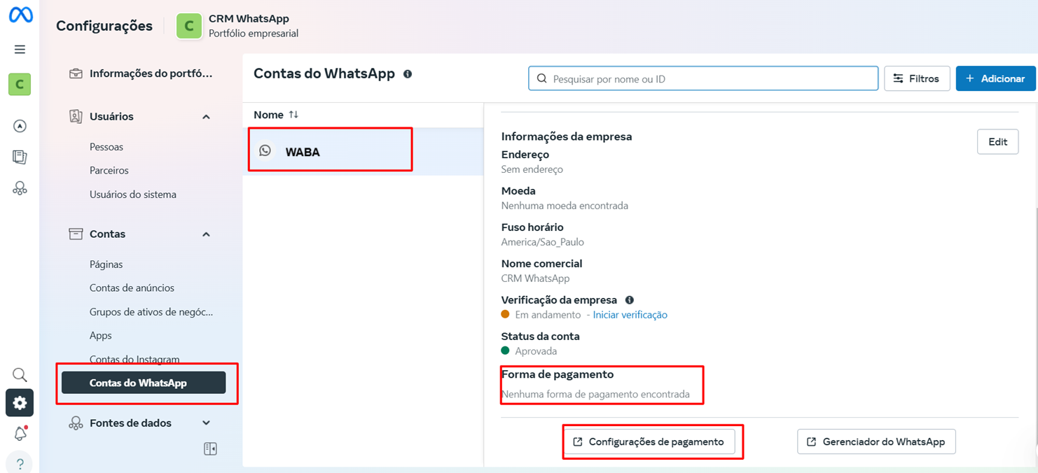 Configurações de Pagamento