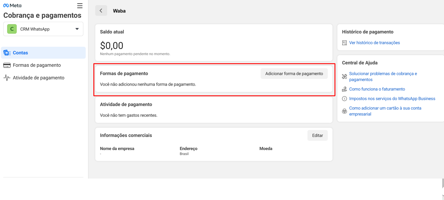 Adicionar forma de pagamento