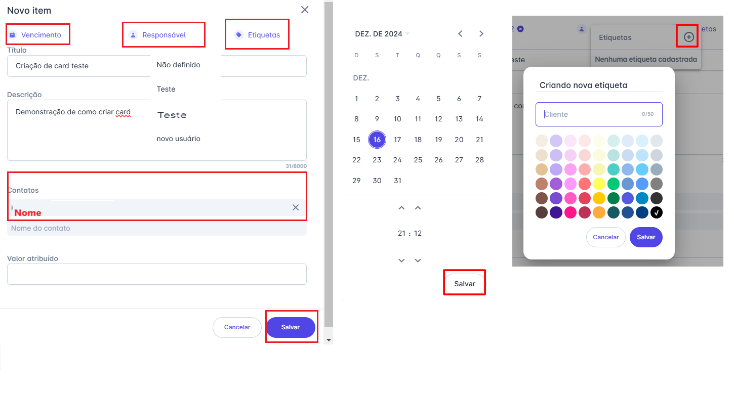 Preenchimento do card