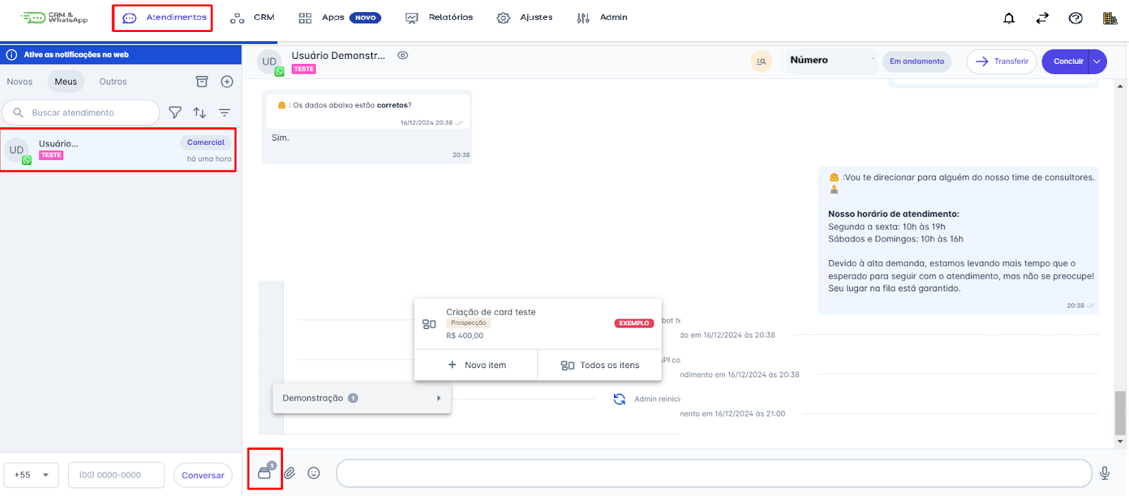 Visualização no atendimento