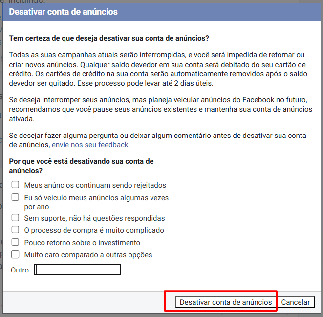 Confirmar desativação