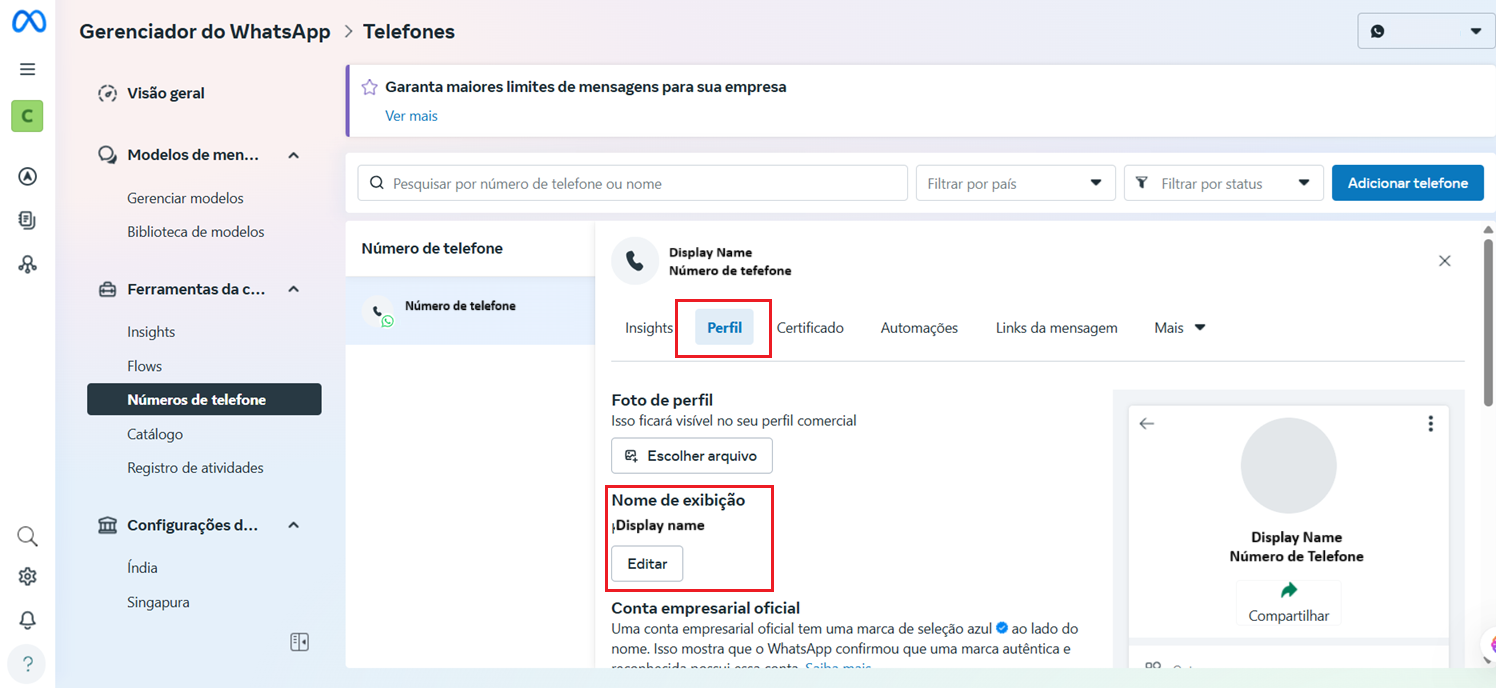 Editar Nome de Exibição