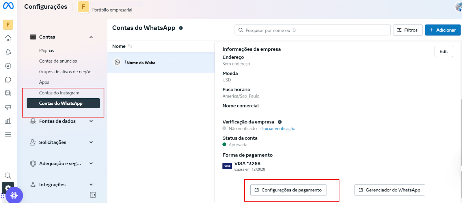 Configurações de Pagamento