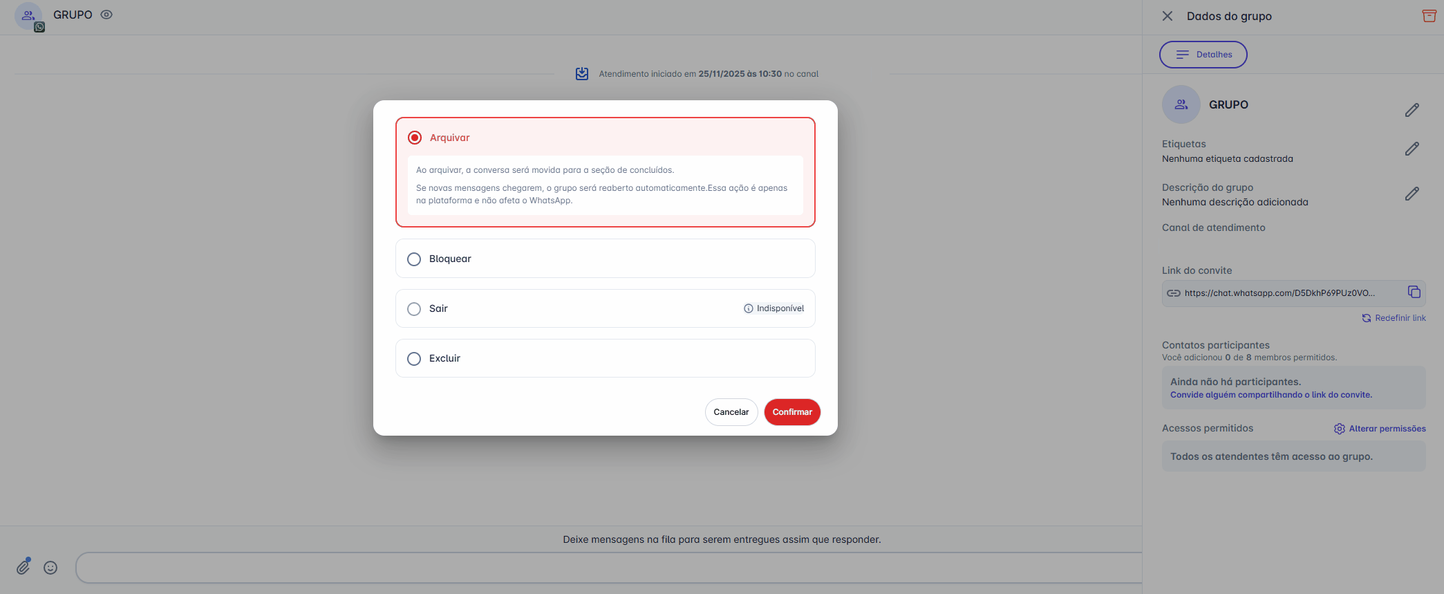 Demonstração das ações