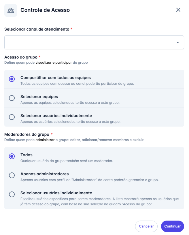 Configuração de acesso