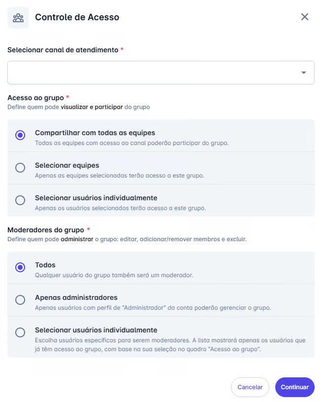 Configuração de acesso