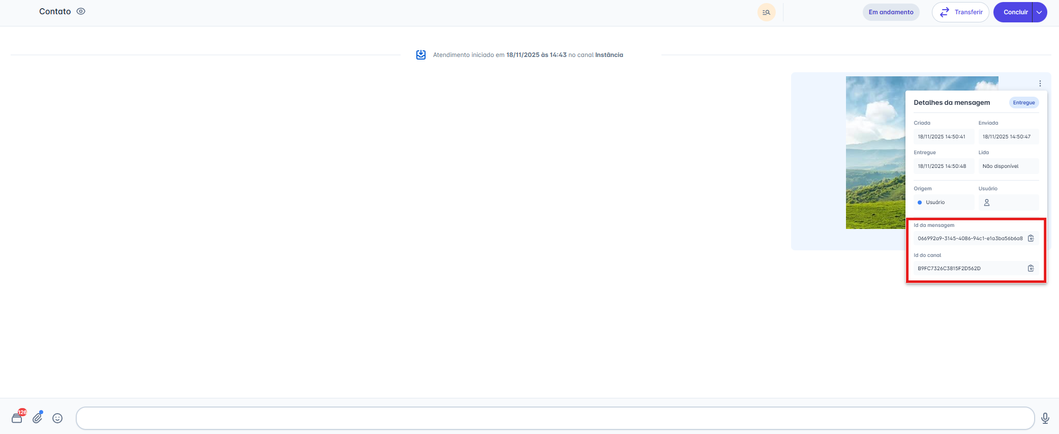 Detalhes da mensagem