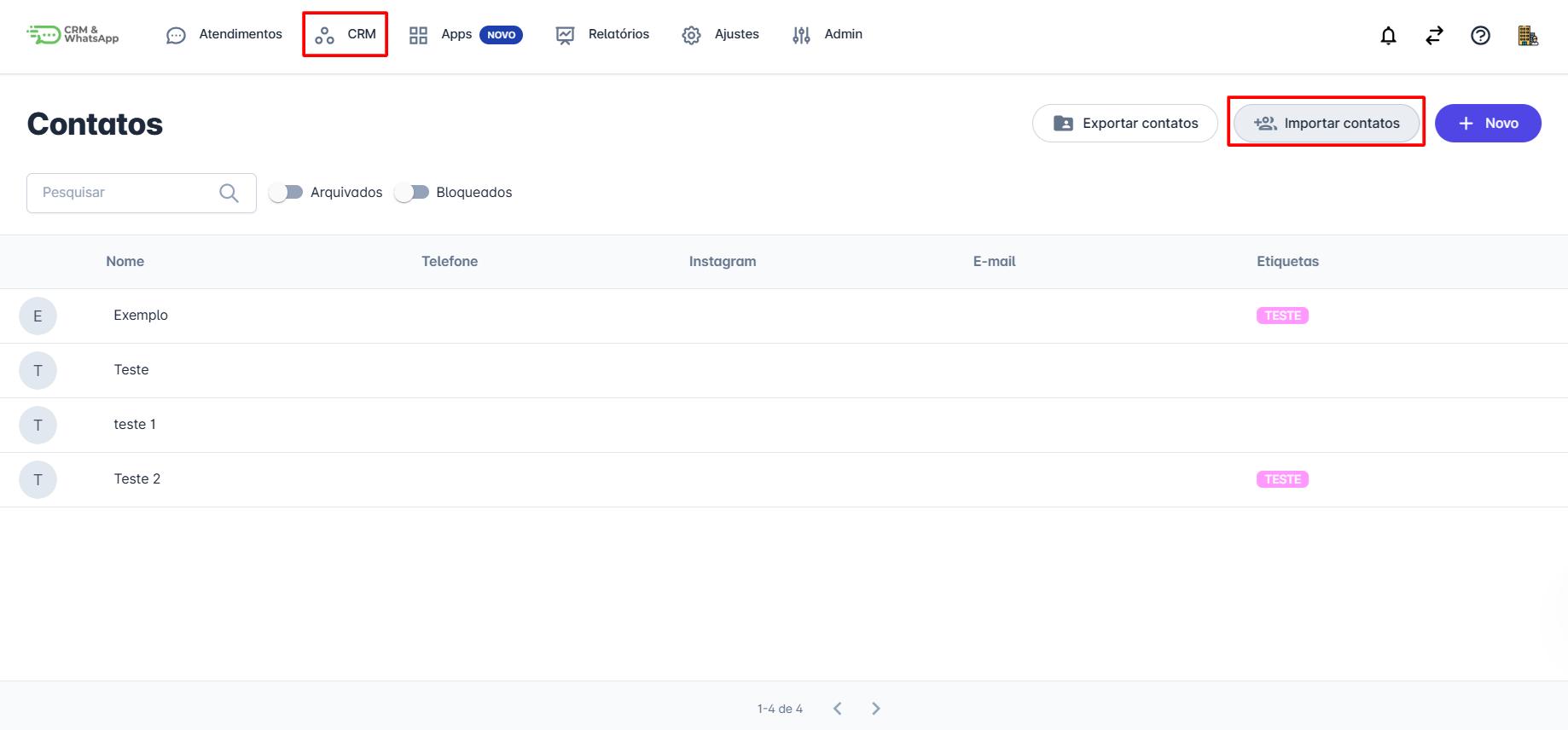 Botão importar contatos