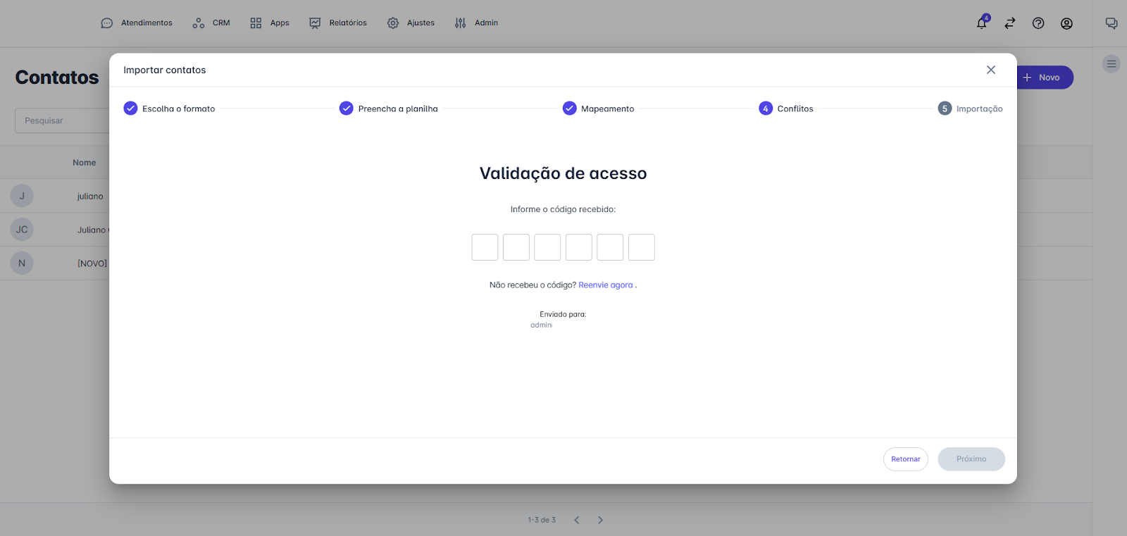 Código de validação