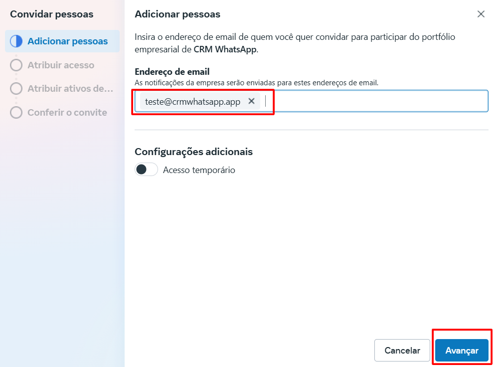 Informar e-mail do convidado