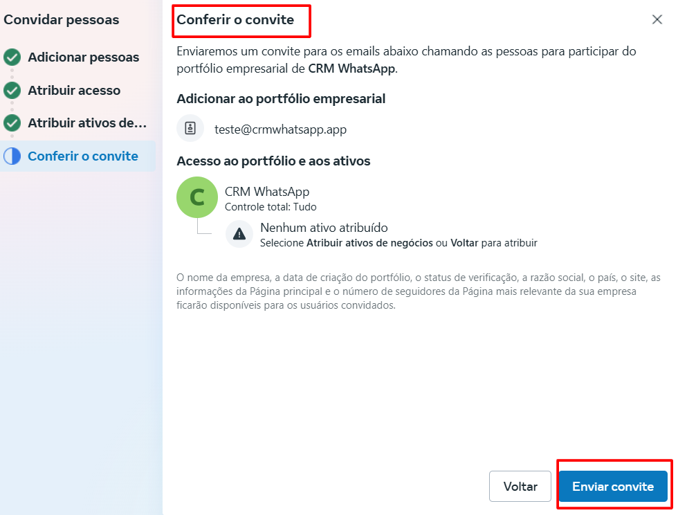 Revisar e enviar convite