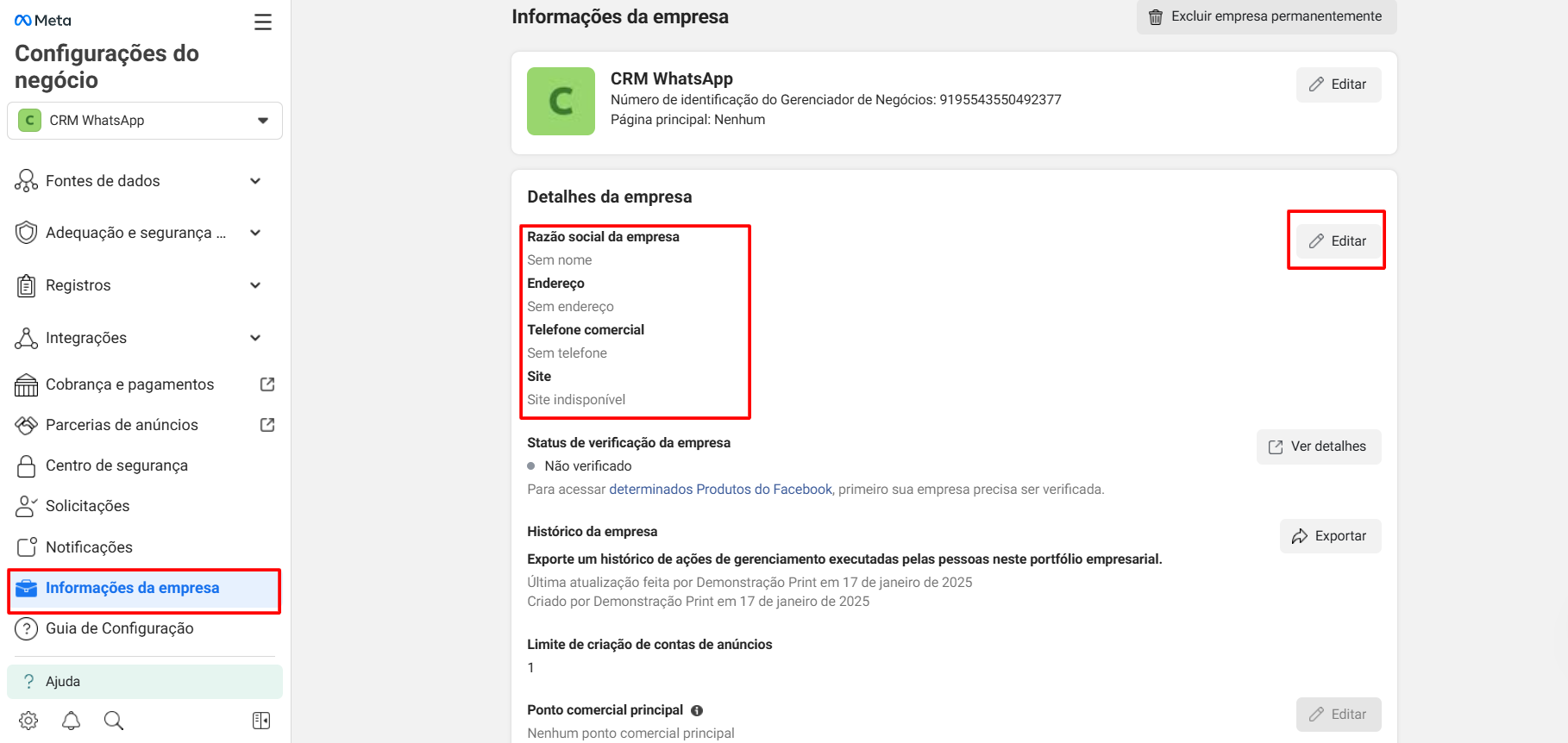 Editar informações