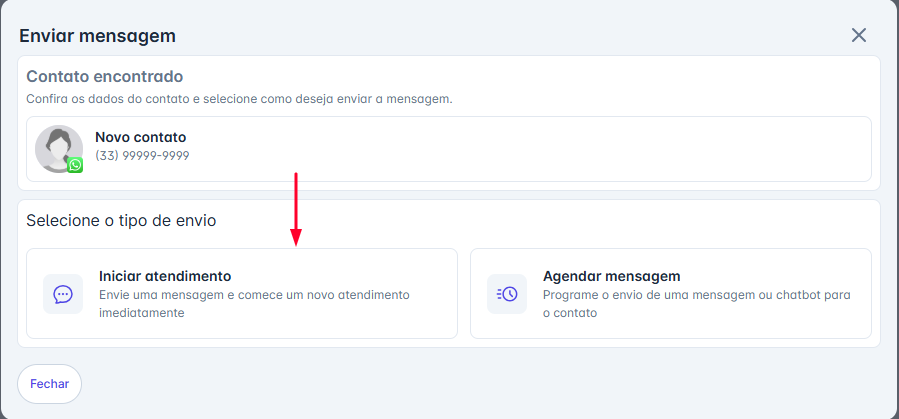 Tela de iniciar atendimento
