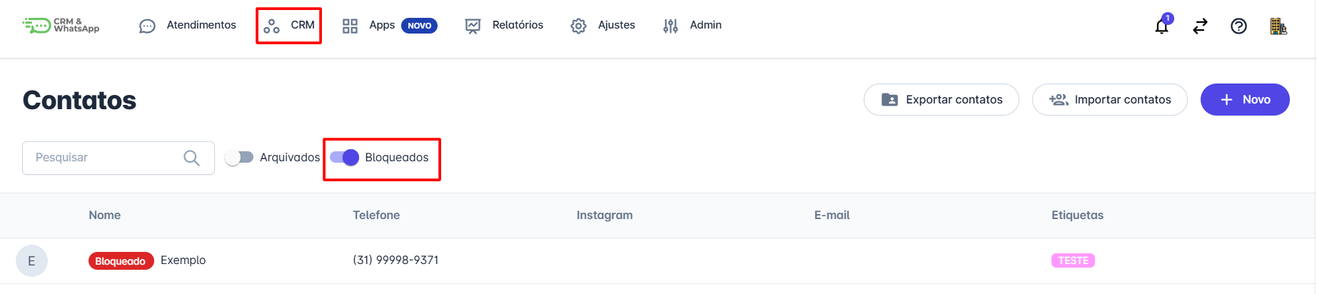 Lista de arquivados/bloqueados