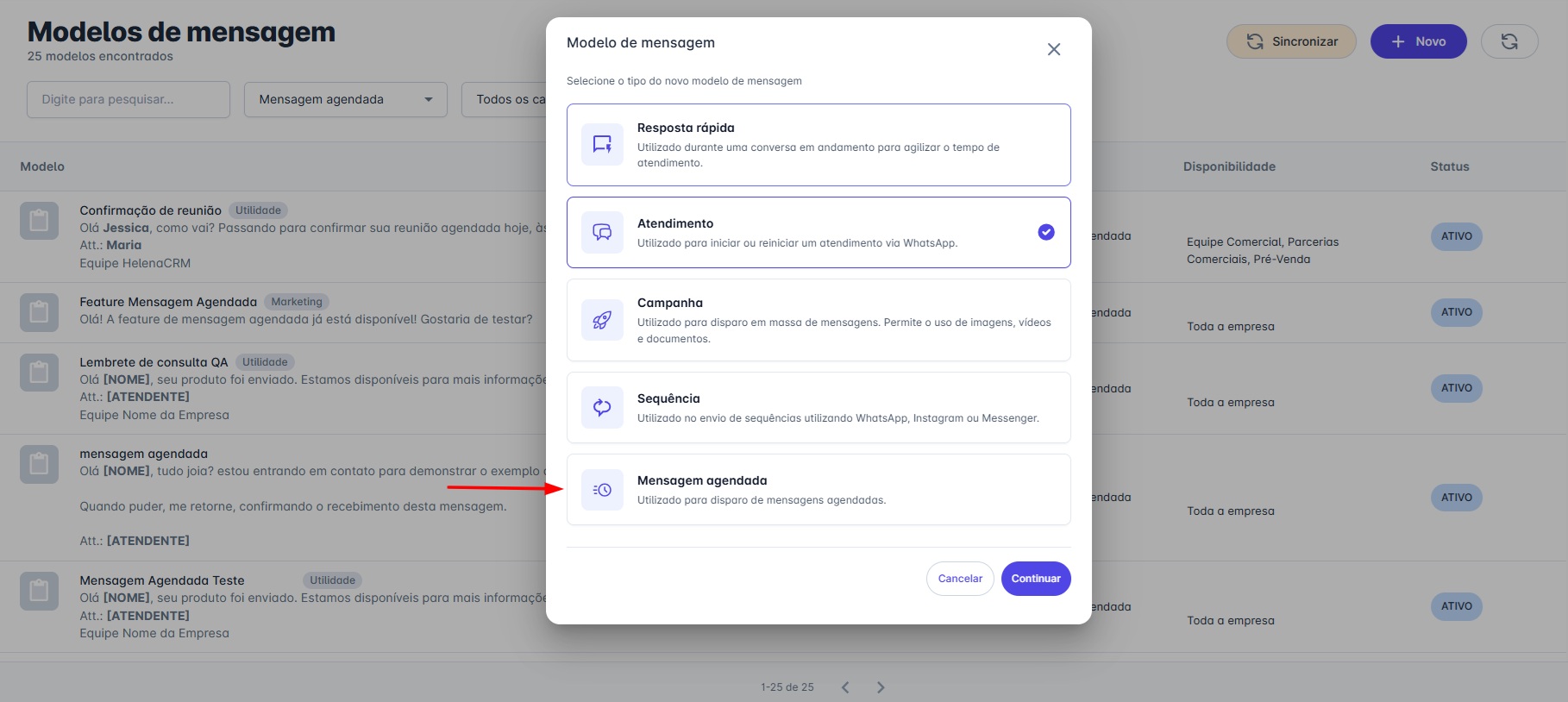Criar Modelo de Mensagem Agendada