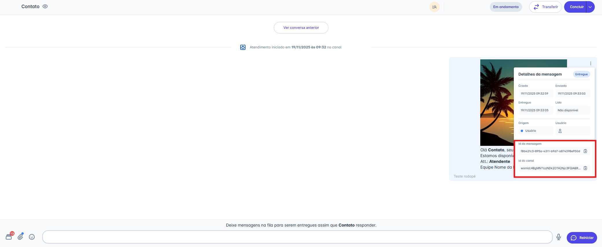 Detalhes da mensagem
