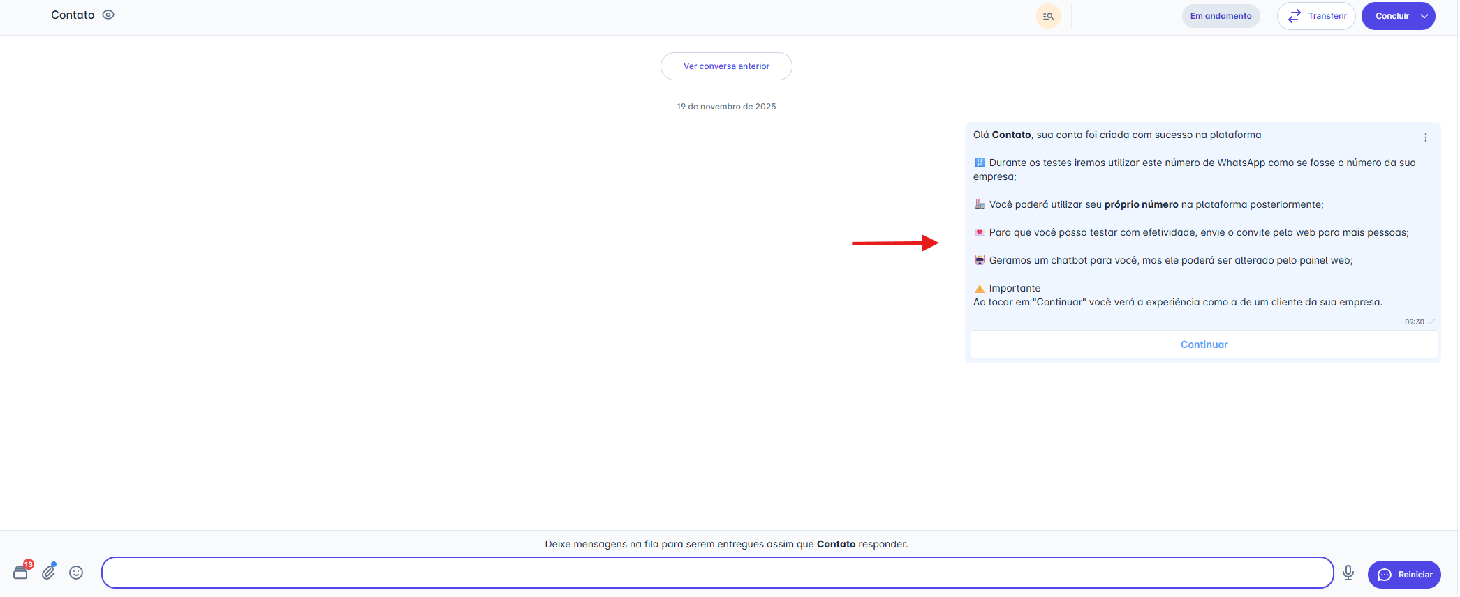 Modelo de mensagem enviado
