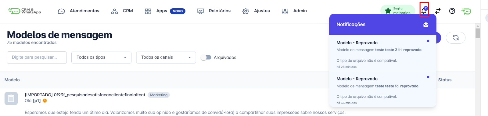 Notificação de status