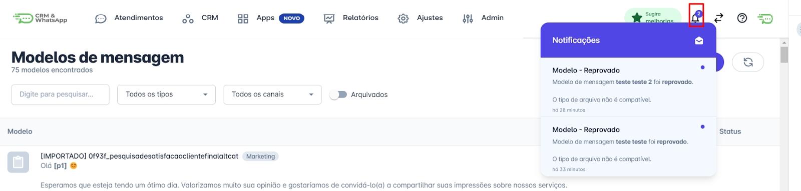 Notificação de Status
