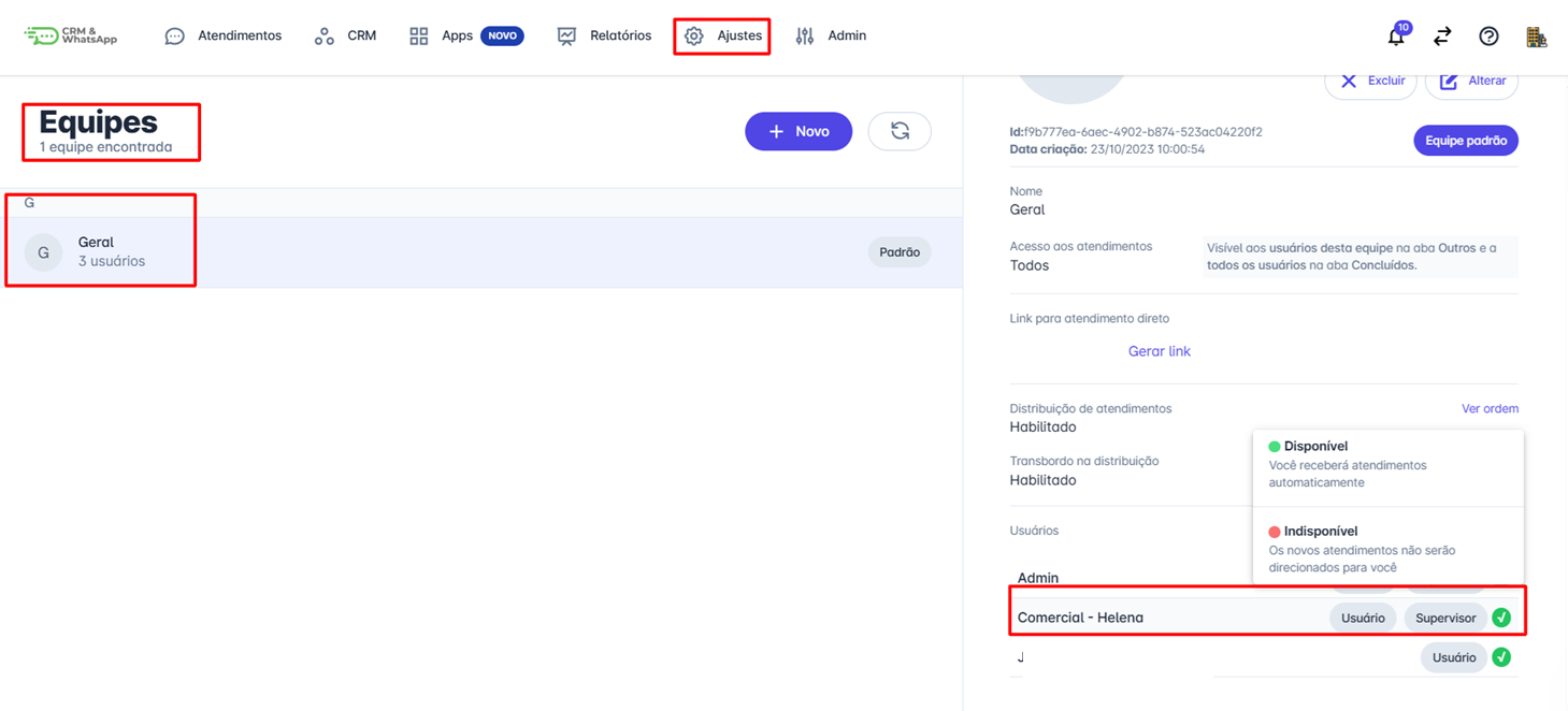 Disponibilidade dos Atendentes