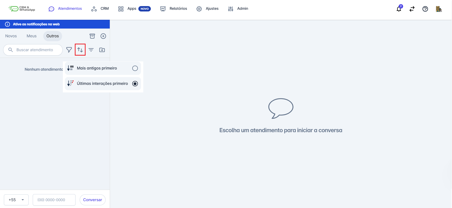 Opções de ordenação