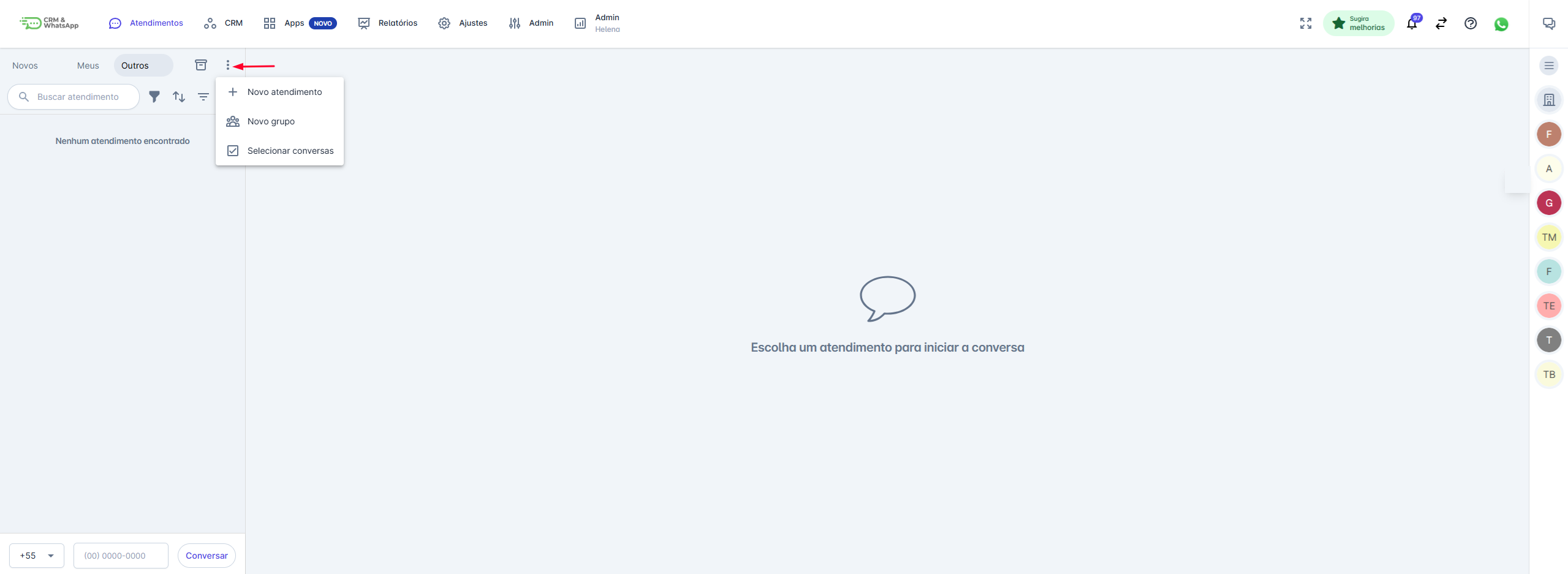 Menu de outras opções