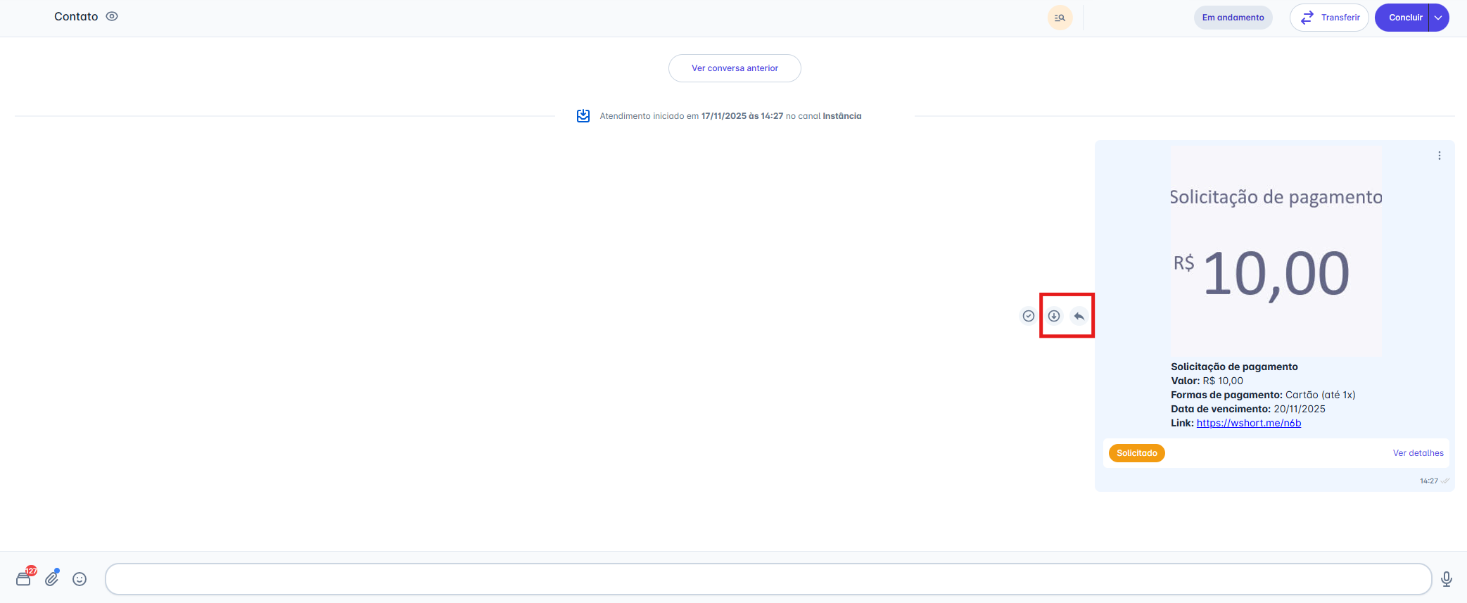 Ações ao passar o mouse