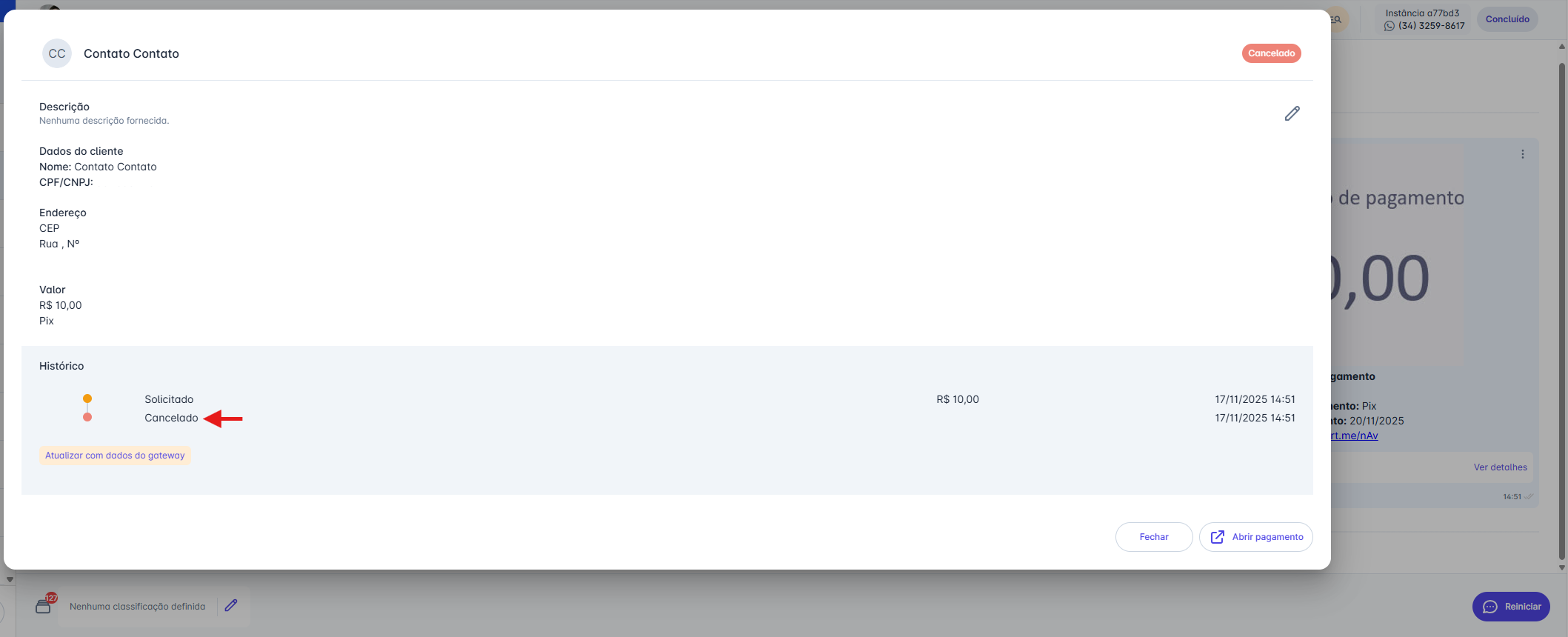 Cancelar solicitação - Status