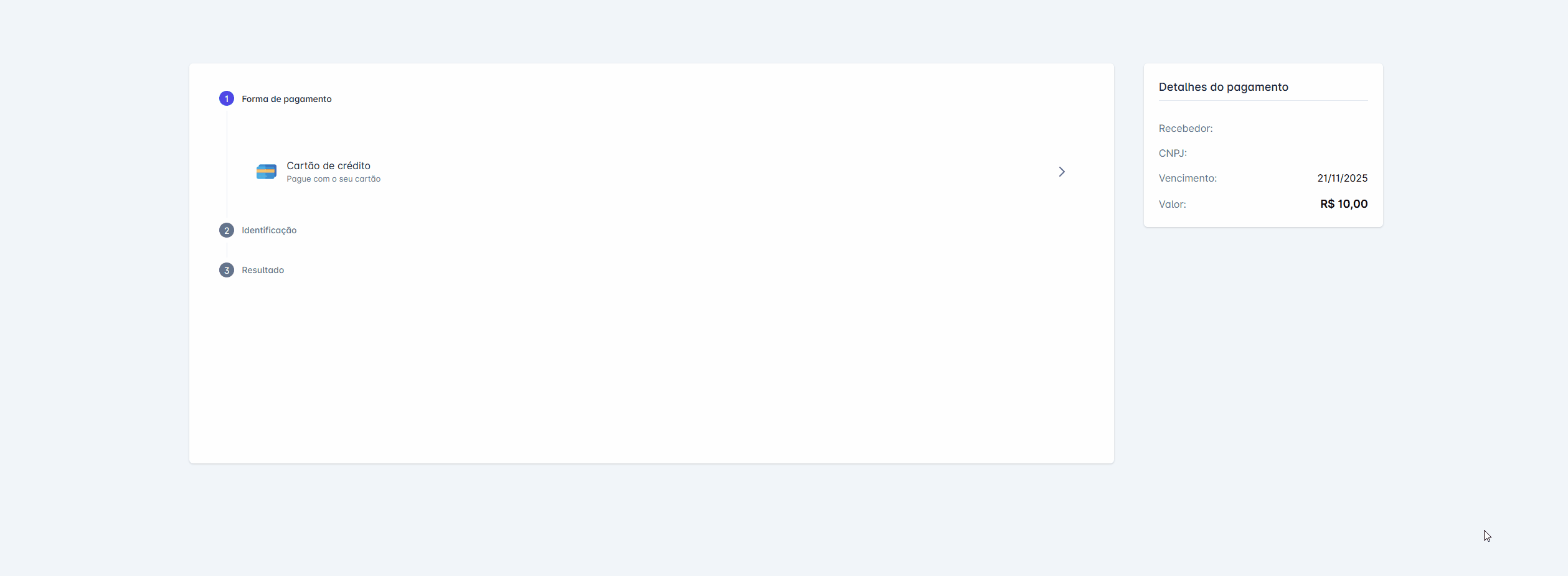 Fluxo de pagamento com cartão