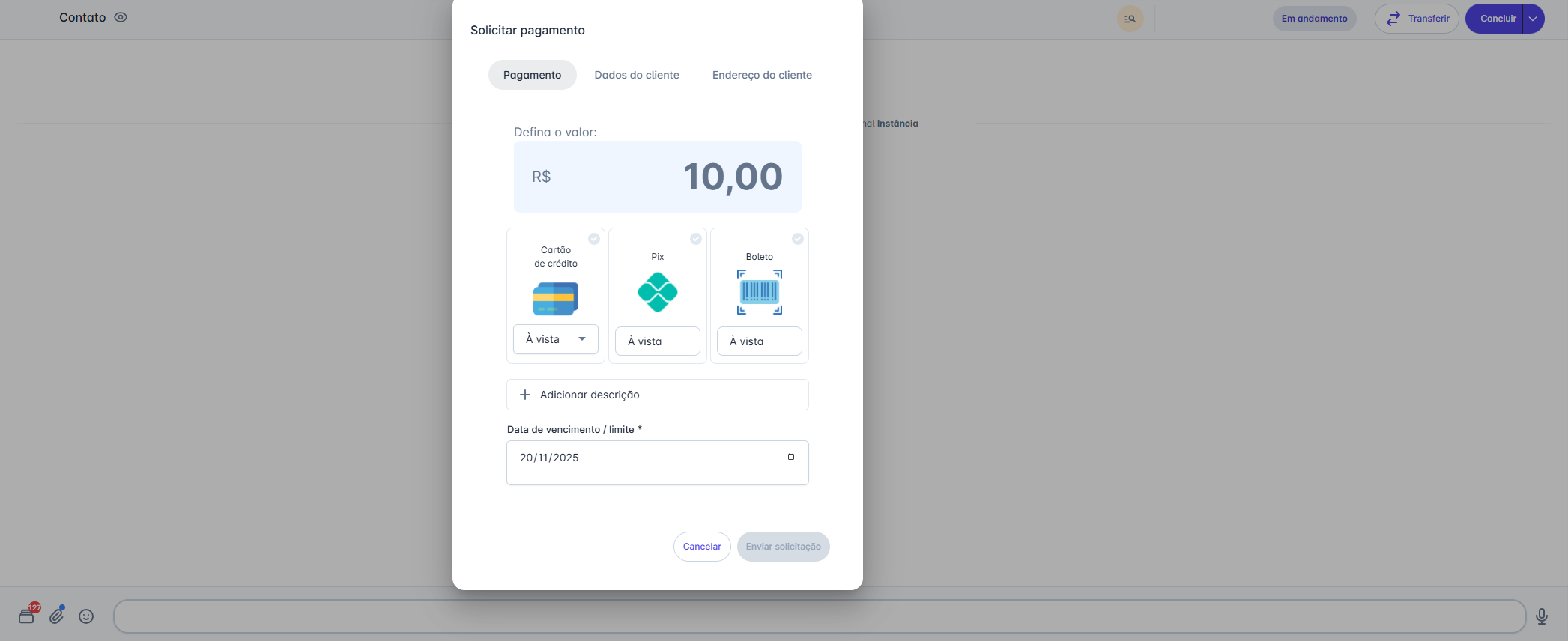 Configuração do pagamento