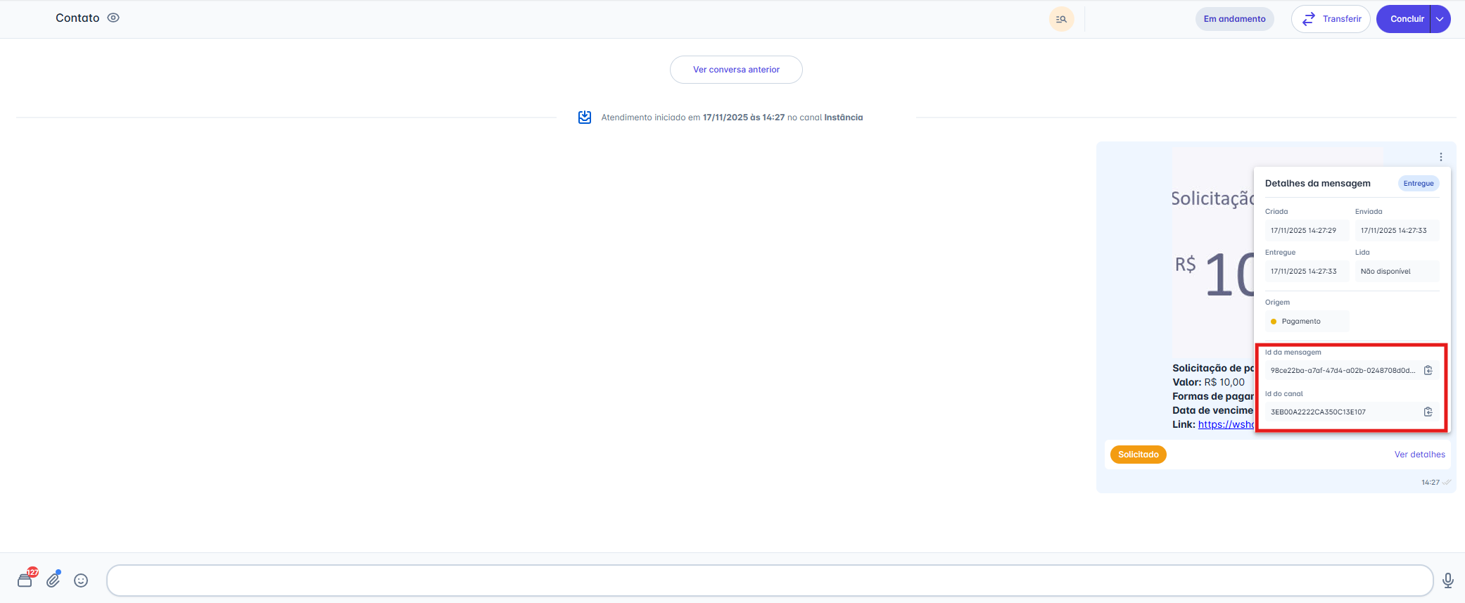 Detalhes da mensagem