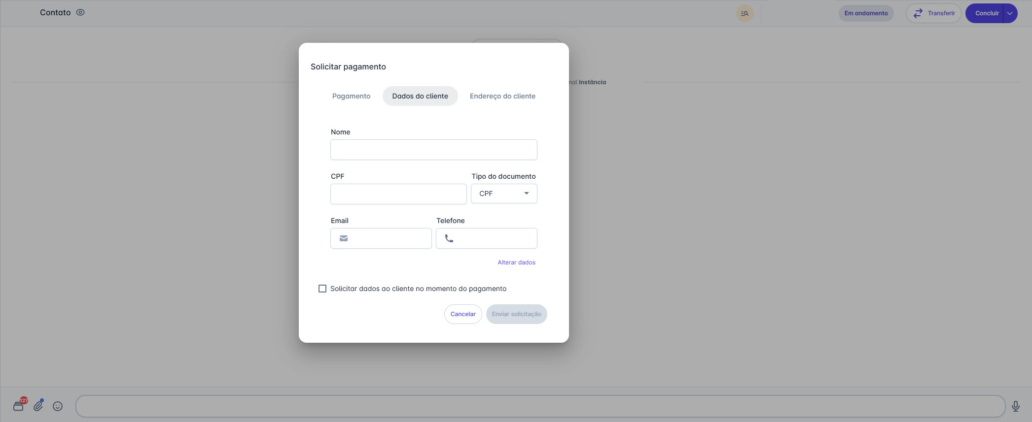 Solicitar dados do cliente