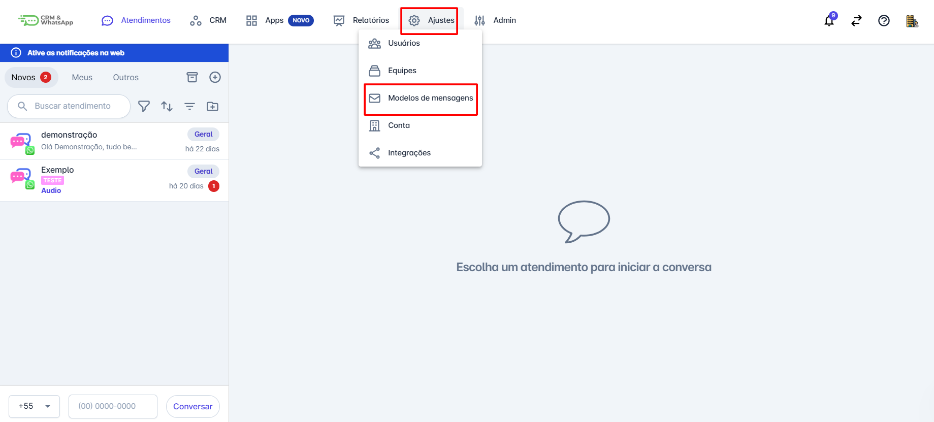 Acessar Modelos de Mensagem