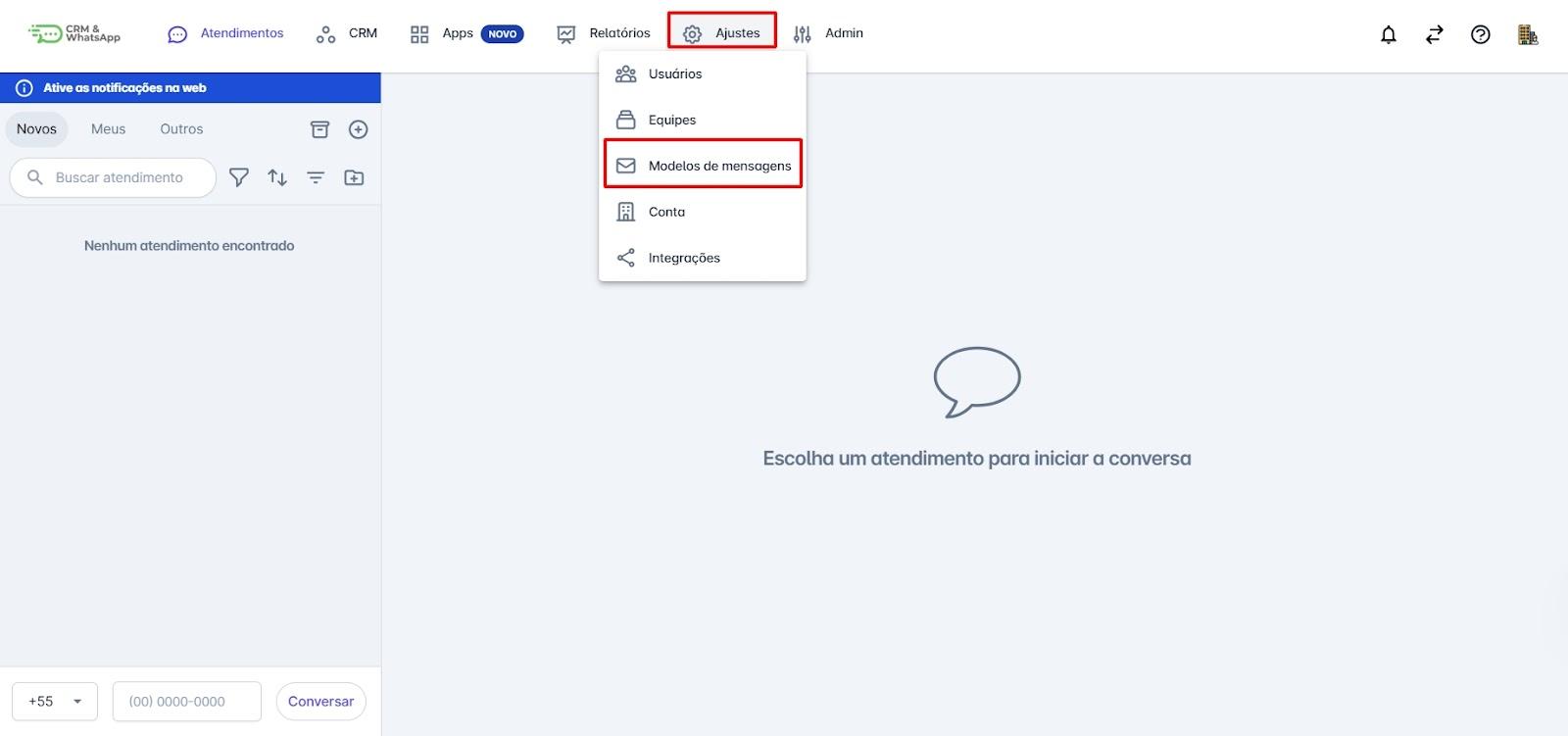 Menu Modelos de Mensagens