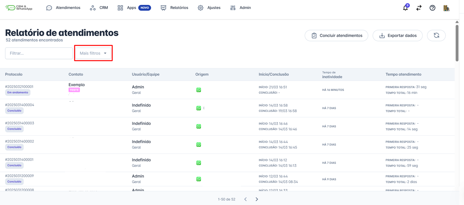 Filtros de Atendimento