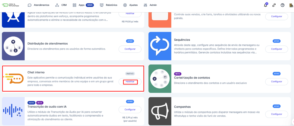 Habilitar Chat Interno